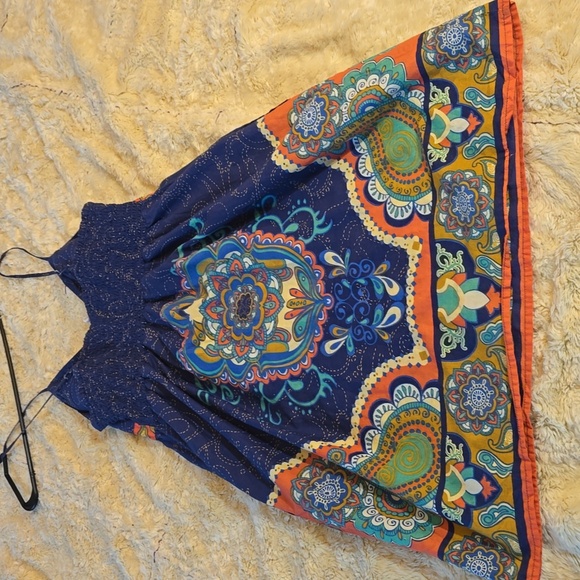 (3-44) Juniors Red camel dress blue multicolor pattern adjustable straps size m - Picture 4 of 5